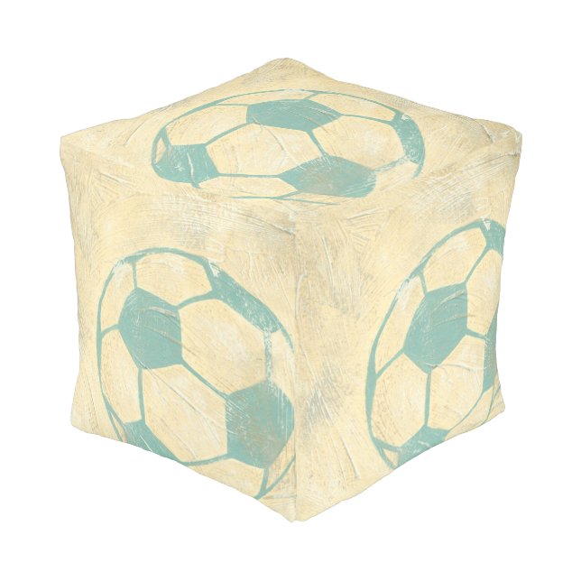 Pastel Blue Soccer Ball by Chariklia Zarris Pouf (Angled Front)