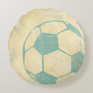 Pastel Blue Soccer Ball by Chariklia Zarris Round Pillow