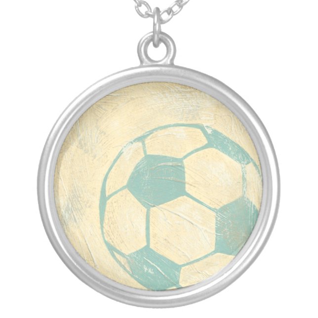 Pastel Blue Soccer Ball by Chariklia Zarris Silver Plated Necklace (Front)
