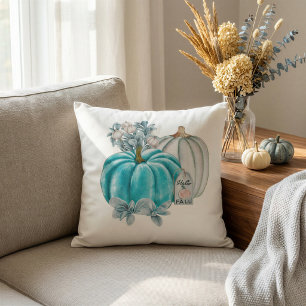 Pastel Blue Soft Autumn Pumpkin Throw Pillow