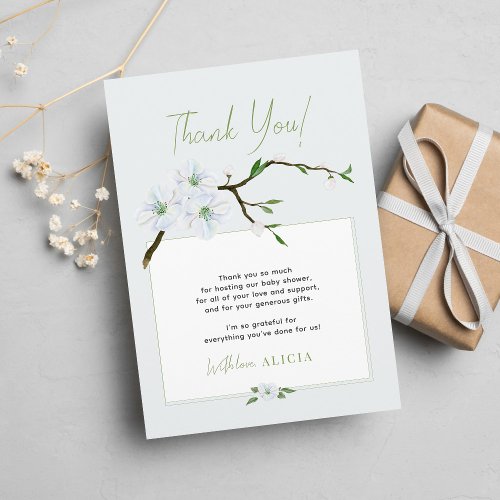 Pastel blue spring floral boy baby shower thank you card