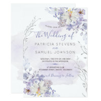 Pastel blue spring watercolor blooms wedding card