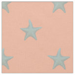 Pastel Blue Starfish on Coral Fabric