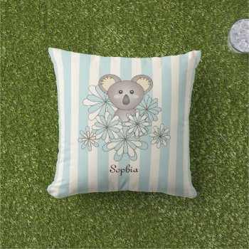 Pastel Blue Stripe Cute Baby Koala Bear Kids Outdoor Pillow by WindUpEgg at Zazzle