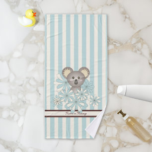 Pastel Blue Stripe Cute Baby Koala Kids Bath Towel Set