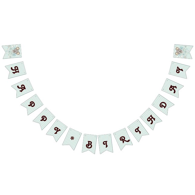 Pastel Blue Stripe Cute Baby Koala Kids Birthday Bunting Flags (All)