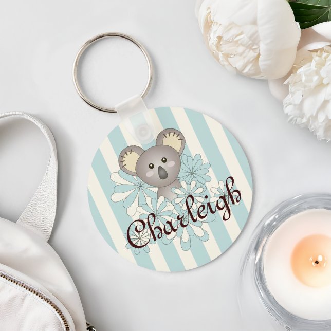 Pastel Blue Stripe Cute Baby Koala Kids Keychain (Creator Uploaded)