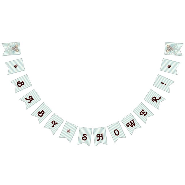 Pastel Blue Stripe Cute Koala Boy Baby Shower Bunting Flags (All)