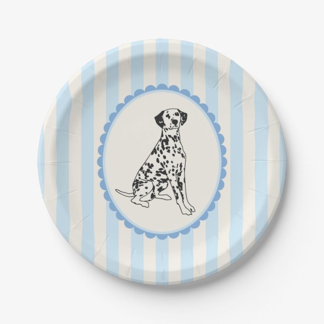Pastel Blue Stripes and Dalmatian Dog Paper Plates (Front)