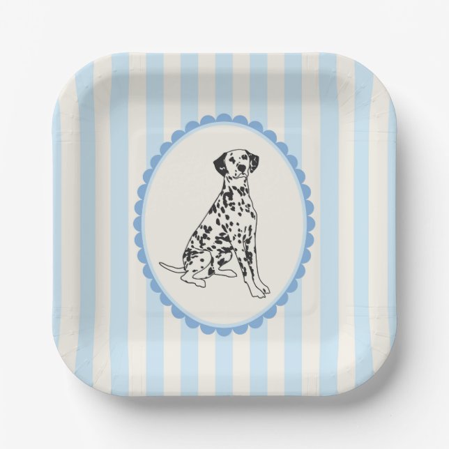 Pastel Blue Stripes and Dalmatian Dog Paper Plates (Front)