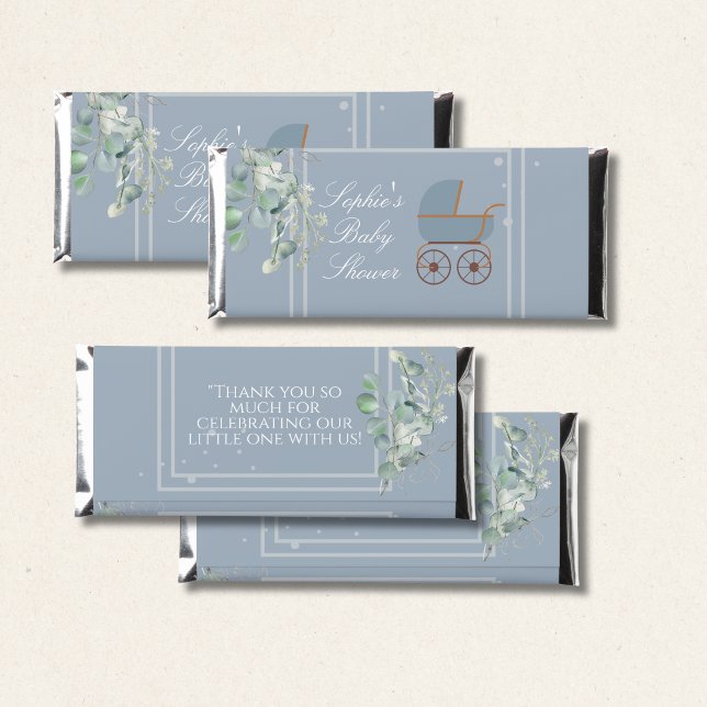 Pastel Blue Stripes Baby Carriage Baby Shower Hershey Bar Favors (Creator Uploaded)