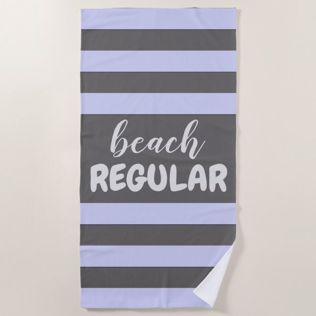 Pastel Blue Stripes Custom Text Beach REGULAR Towel (Front)