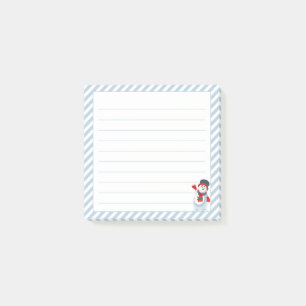 Pastel Blue Stripes, Cute Waving Snowman Post-it Notes