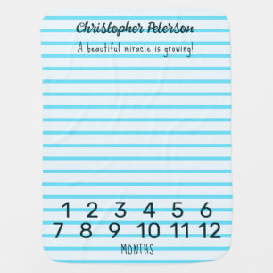 Pastel Blue Stripes Milestone Baby Blanket