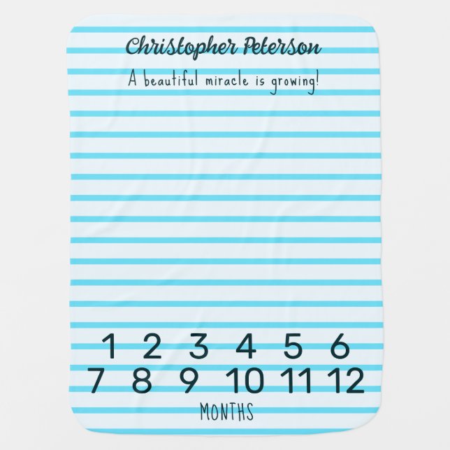 Pastel Blue Stripes Milestone Baby Blanket (Front)