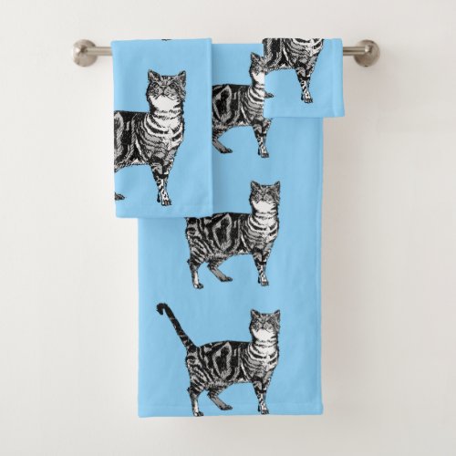 Pastel Blue Tabby Cat Cats Girls Art Towel Set