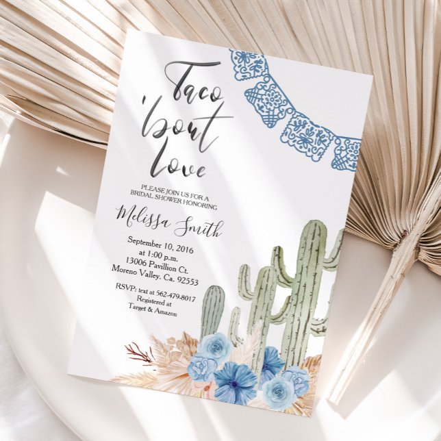 Pastel Blue Taco 'bout Love Bridal Shower Floral Invitation (Creator Uploaded)