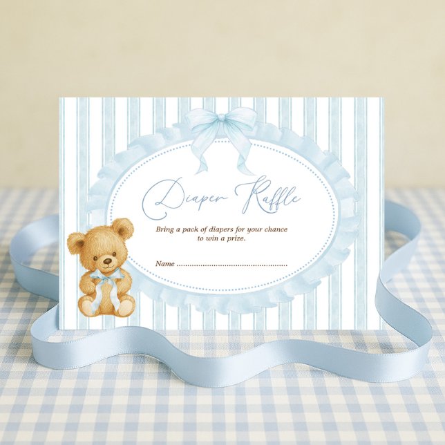 Pastel Blue Teddy Bear Diaper Raffle Baby Boy Enclosure Card (Creator Uploaded)