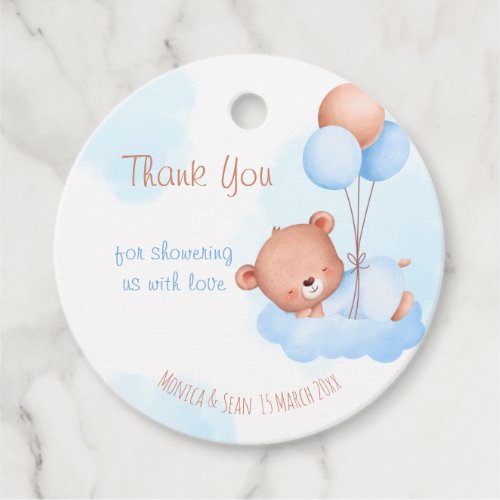 Pastel blue teddy bear watercolor baby shower  favor tags