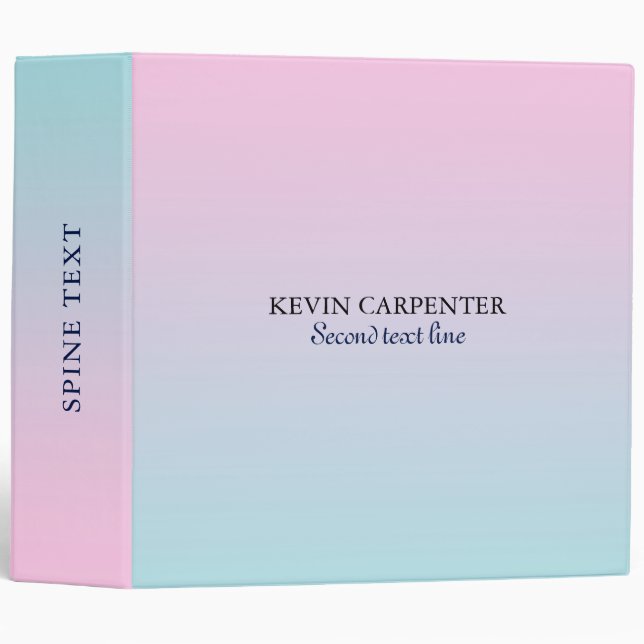 Pastel blue to pink simple ombre 3 ring binder (Front/Spine)