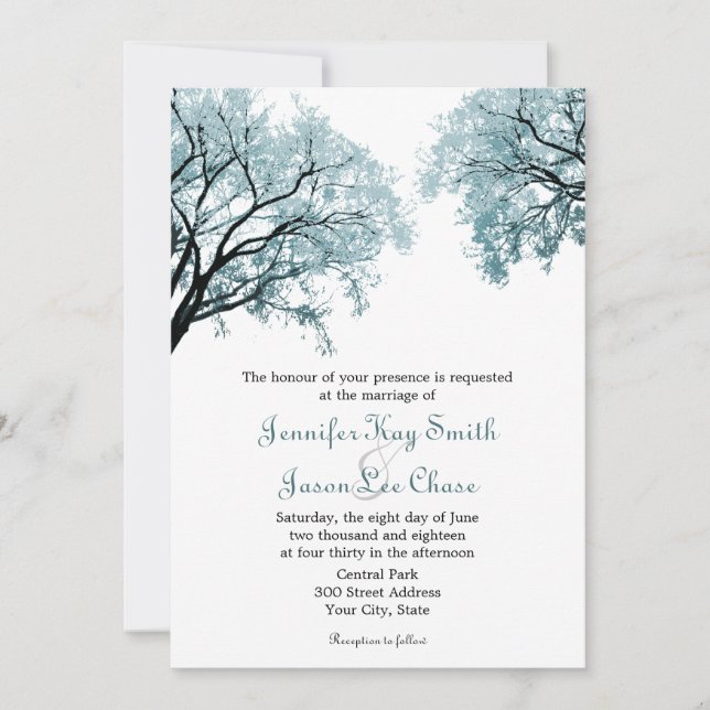 Pastel Blue Trees - Wedding Invitations (Front)