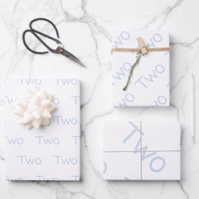 Pastel Blue Two Year Old  Wrapping Paper Sheets (Front)