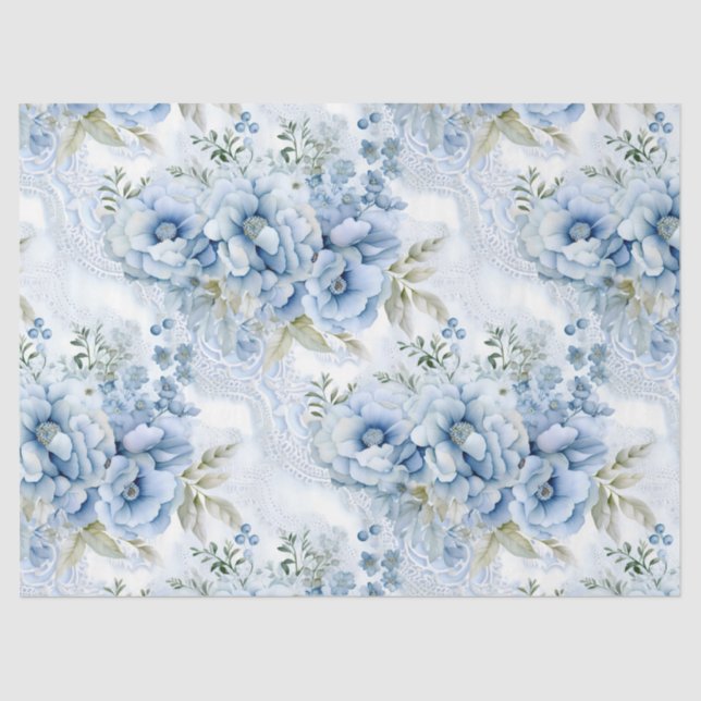 Pastel Blue Victorian Florals & Lace Decoupage   Tissue Paper (Front)