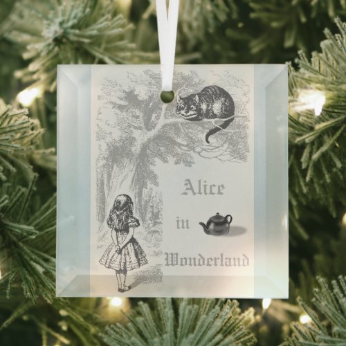 Pastel Blue Vintage Alice in Wonderland Glass Ornament