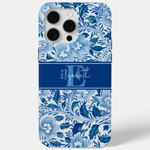 Pastel Blue Vintage Chinese Flower Pattern Name iPhone 15 Pro Max Case