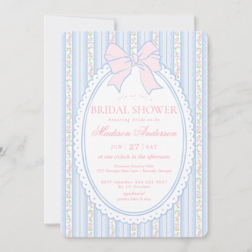 Pastel Blue Vintage Fancy Floral Bridal Shower Invitation