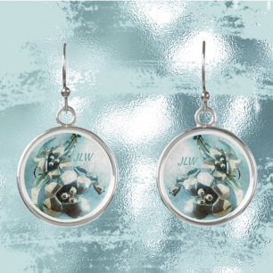 Pastel Blue Vintage Lilies Drop Earrings