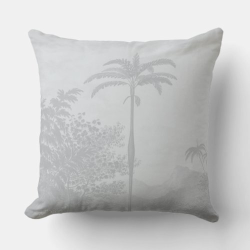 Pastel Blue Vintage Palm Trees Bohemian Throw Pillow