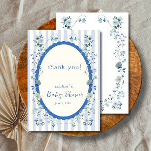 Pastel Blue Vintage Striped Garden Baby Shower Thank You Card