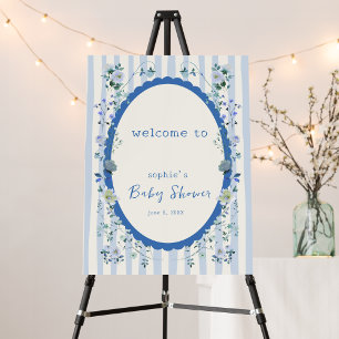 Pastel Blue Vintage Striped Welcome Sign