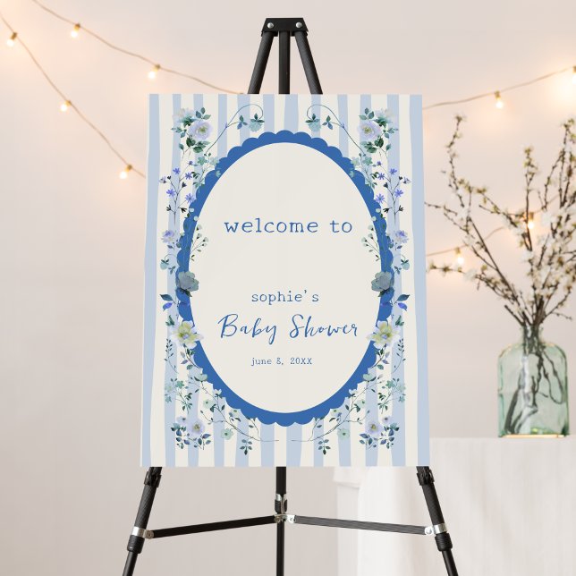 Pastel Blue Vintage Striped Welcome Sign (Creator Uploaded)
