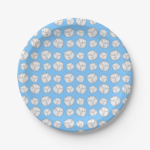 Pastel blue volleyball pattern paper plates