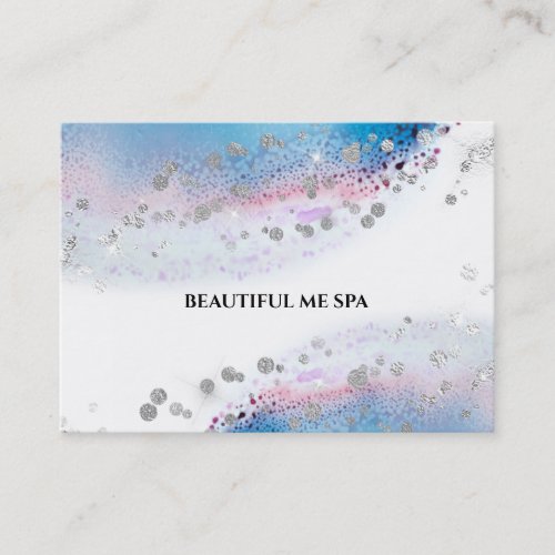  Pastel Blue Watercolor Abstract Silver Glitter Business Card
