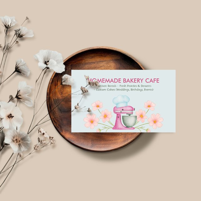 Pastel Blue Watercolor Bakery Logo Floral Business Card (Creator Uploaded)
