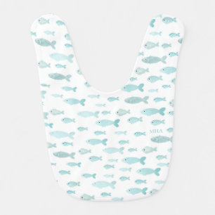 Pastel Blue Watercolor Fish Baby Boy Monogram Bib