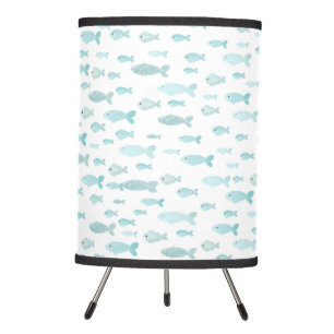 Pastel Blue Watercolor Fish Pattern Nursery Tripod Lamp