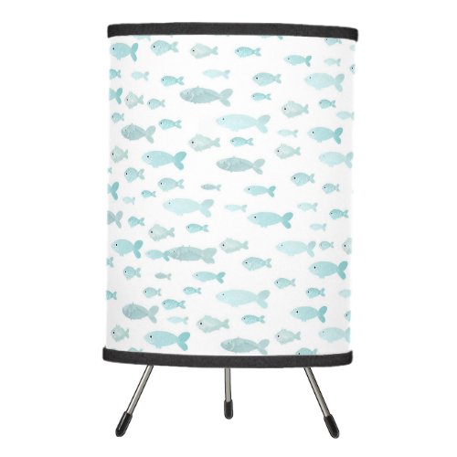 Pastel Blue Watercolor Fish Pattern Nursery Tripod Lamp