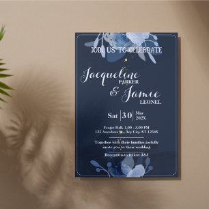 Pastel Blue Watercolor Floral Greenery Wedding  Invitation