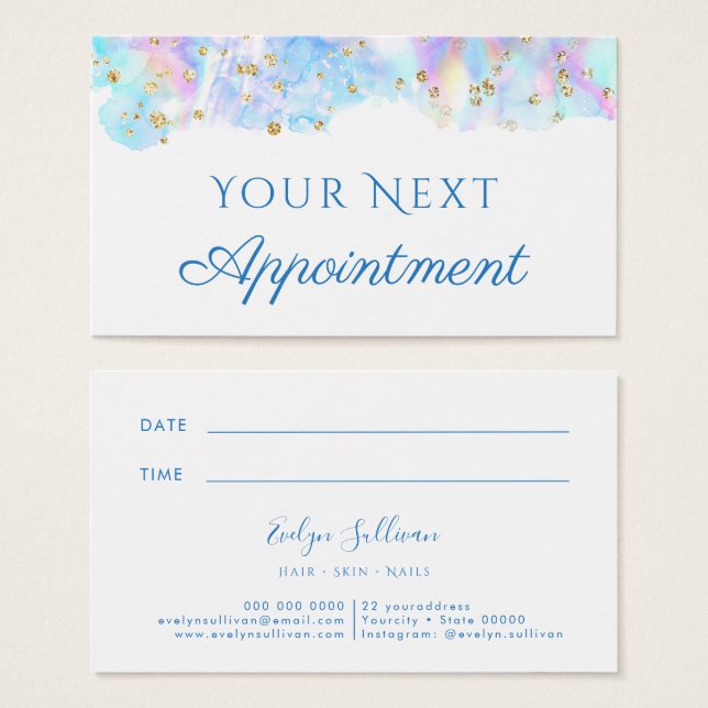 pastel blue watercolor glitter Appointment Card (Front & Back)