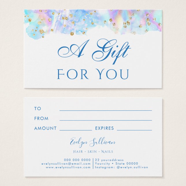pastel blue watercolor glitter Gift Card (Front & Back)