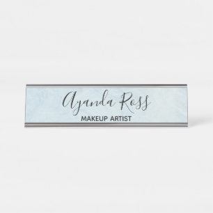 Pastel blue watercolor marble desk name plate
