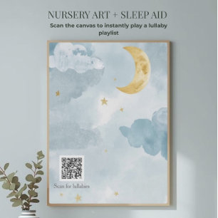 Pastel Blue Watercolor Moon QR Code Lullabies Faux Canvas Print