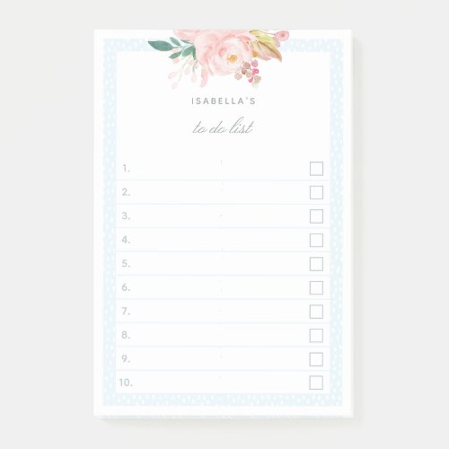 Pastel Blue Watercolor Peonies Checkbox To Do List Post_it Notes