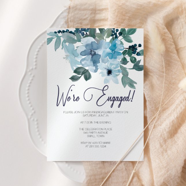 Pastel Blue Watercolor Roses Engagement Party Invitation (Creator Uploaded)