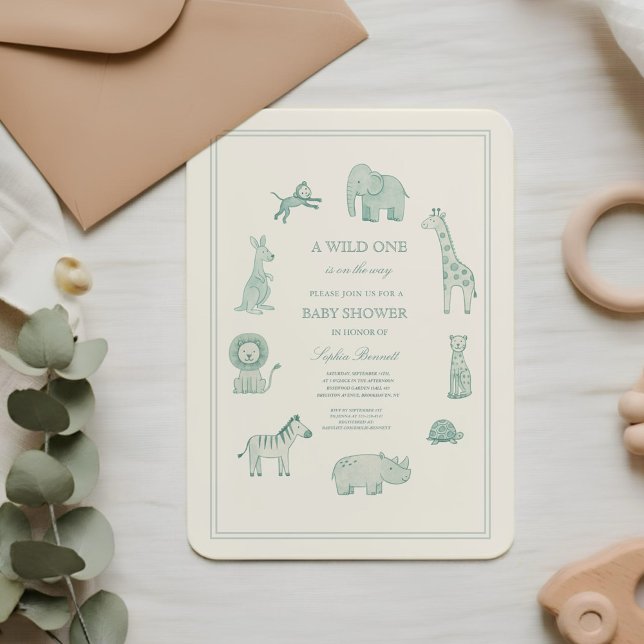 Pastel Blue Watercolor Safari Animals Baby Shower Invitation (Creator Uploaded)