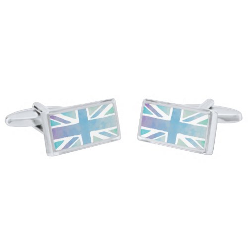 Pastel Blue Watercolor Union Jack Flag Cufflinks